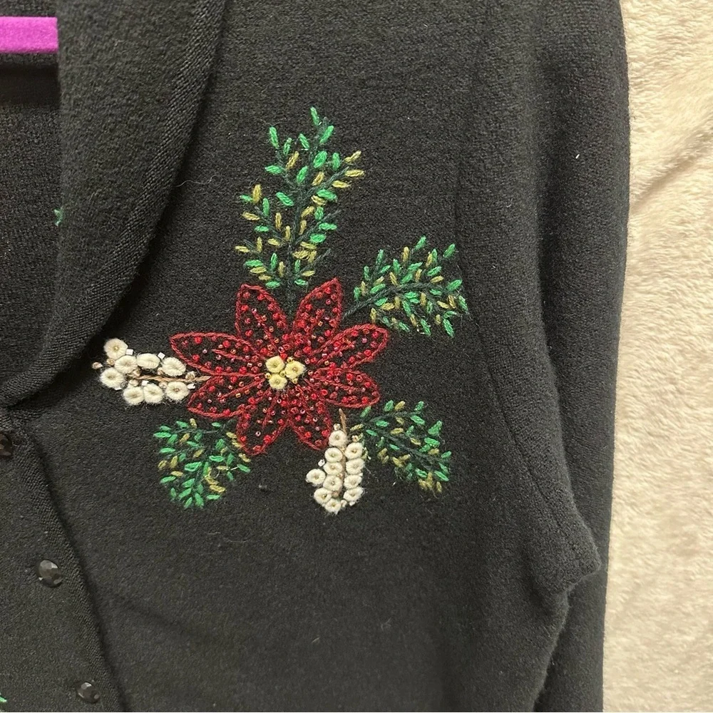 Charter Club women’s wool cardigan sweater button up embroidered floral large